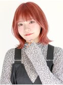 くびれミディアムにシースルーバング x ダスティピンク