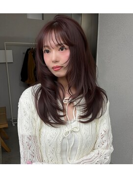 天神美容室 レイヤーカット/ハッシュカット/ピンクベージュ/前髪