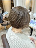 ★40代50代60代ショートボブ小顔愛されグレージュカラー透明感