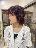 ウルフパーマ/ウルフカット/伸ばしかけショート/赤/ブリーチなし