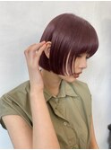 ボブ/暖色カラー/チェリーピンク