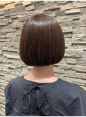 大人可愛い丸みボブグレージュアッシュブラック