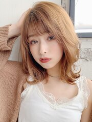 ★大人可愛いこなれミディ美髪ネビージュ小顔カットくびれヘア//