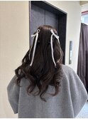 同窓会などにもおすすめハーフツイン＊リボンアレンジ