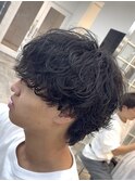 渋谷シャドウパーマメンズミディアムウルフ無造作パーマ