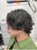波巻きスパイラルパーマメッシュカラー