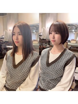 髪質改善と縮毛矯正の専門店 サンティエ(scintiller) 大人綺麗な小顔襟足スッキリショートボブ　30代40代50代