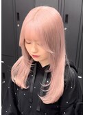 6092ホワイトアッシュミルクティーピンク内巻きワンカール