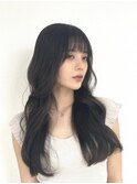 韓国風レイヤー大人黒髪ロングウェーブ巻きヨシンモリ