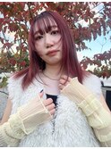 ブリーチなし!艶感ピンクベージュ小顔ルーズくびれミディ