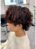ダークアッシュニュアンスパーマ韓国マッシュベリーショート