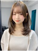 小顔 前髪 レイヤーカット イメチェン ピンクベージュ "