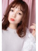 □前髪パーマレッドブラウンエアリーミディ316戸田公園20代30代