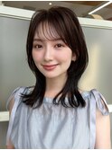デジタルパーマ前髪パーマ韓国くびれミディアムチェリーブラウン