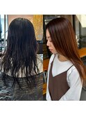 ◯縮毛矯正　美髪　髪質改善　オレンジ　レッド　赤髪　ロング
