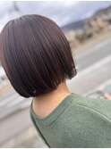 ボブヘア ミニボブ 艶髪 切りっぱなし モカブラウン