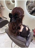 編み込みハーフアップ/梅田ヘアセット