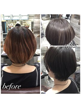 トルネード(TORNADO) 外国人風ボブ ハイライトグラデーション グレージュ　暗髪