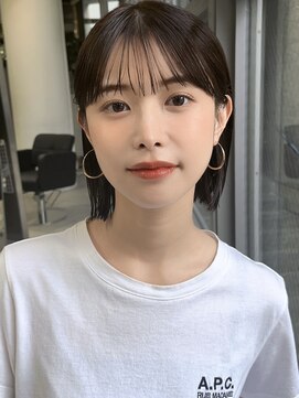 メゾンアクア 表参道(Maison ACQUA) ＋切りっぱなしボブルフ/黒髪ネビージュ/小顔ワンレン/縮毛矯正