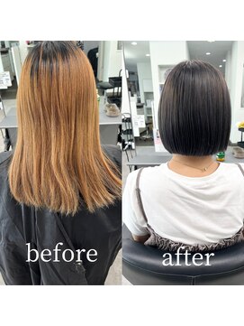 ガルボヘアー 桟橋店(garbo hair) ダークグレージュ グラデーション ミニボブ イメチェン