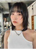 【阿形】オリーブカラーハッシュカットミディアムレイヤーカット