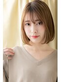 シースルーバング外国人風透け感カーキベージュ大人ボブY大宮