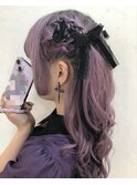 編み込みハーフツイン×リボン