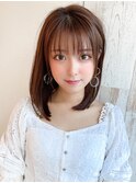 ★小顔ワンカールレイヤーカットデジタルパーマチェリーブラウン