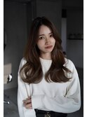 美髪ミディアムレイヤーカットデジタルパーマチェリーブラウン