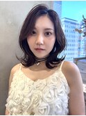 ダークラベンダーグレージュレイヤーカット韓国巻き顔周りカット