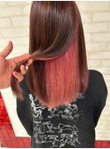 インナーカラー艶髪ネイビーグレーアッシュピンク大人美人