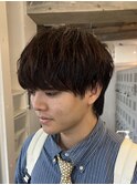 原宿シャドウパーマ緩めメンズマッシュウルフカットツーブロック
