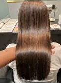 髪質改善ストレート×ベージュ×脱白髪染め×ハイライト