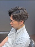 ビジネスツーブロック ナチュラルパーマ 七三アップバング