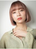 ワイドバングオレンジベージュ切りっぱなしボブu上尾20代30代