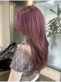 ハイトーンケアブリーチラベンダーピンクカラーロングレイヤー