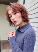 ショート　ボブ　ミニボブ　チェリーレッド　外ハネ　20代30代