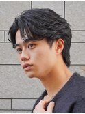 渋谷シャドウパーマメンズカットセンターパート刈り上げ30代