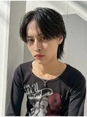 メンズ韓国シースルーフェザーショートセンターパート