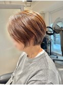 透明感カラー艶感ショートボブ◎30代40代前髪なし小顔ひし形