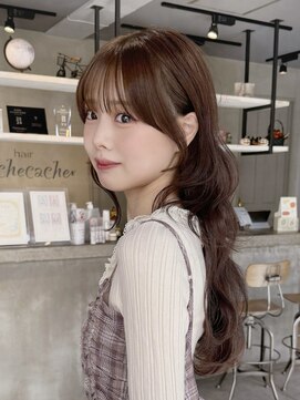 韓国レイヤーカットシースルー前髪カットミルクティーブラウン