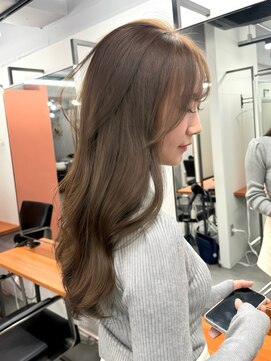 レブ 三条河原町(Reb,) ブリーチなしダブルカラーレイヤーカットミルクティーベージュ