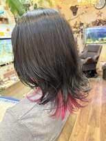 マーメイドヘアー(MERMAID HAIR) ブリーチインナー+塩基性カラーピンク+カット