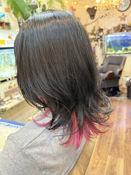 マーメイドヘアー(MERMAID HAIR) ブリーチインナー+塩基性カラーピンク+カット