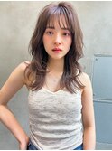 mowen×外ハネレイヤー×小顔カット×ピンクベージュ