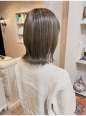 福山美容室caary 切りっぱなし外ハネミディアムグレージュ透明感