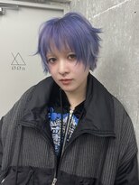 オーン 渋谷(OOn)&nbsp;ネイビーブルー×ラベンダーパープルのハイトーンショートウルフ