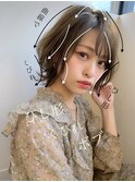 【添田】ことりベージュフレンチボブ毛先パーマネイビーカラー