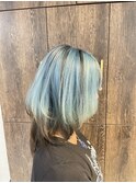 ★水色デザインカラー筋感ブラック/レイヤーウルフカット/池袋