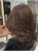 ココアブラウン/バタフライカット/ミディアムレイヤー/髪質改善